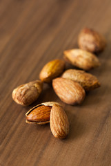 close up Almond on the wooden floor