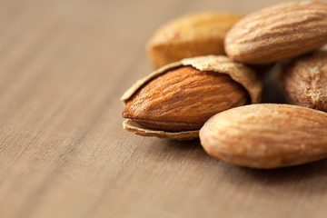 close up Almond on the wooden floor