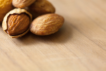 close up Almond on the wooden floor