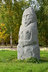 Stone statue in nomad style in Astana, Kazakhstan