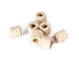 Macro of white ceramic noodles filter media for aquarium caniste