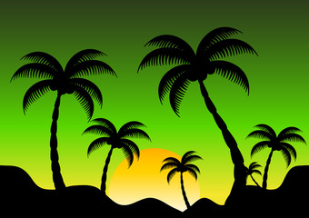 Mountain view with coconut in sunset vector