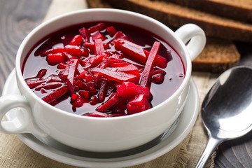 Bowl of red beetroot soup
