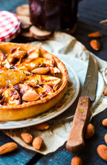 tart with pear jam, apples and caramel