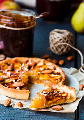 slice of tart with pear jam, apples and caramel