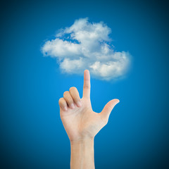 Hand man touch the cloud technology concept