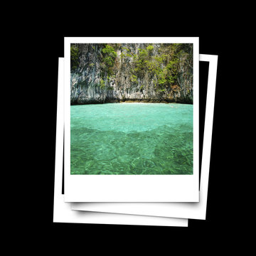 Photo frame of Phuket island sea isolated on black background