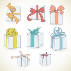 Set of hand drawn gift boxes.