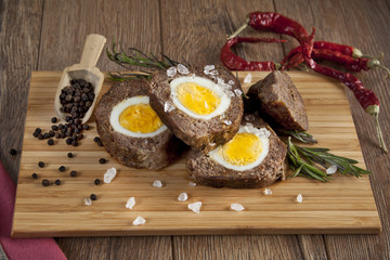 Baked meatloaf with boiled eggs for Easter