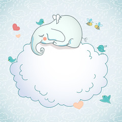 Cute elephant, sleeping on the cloud.