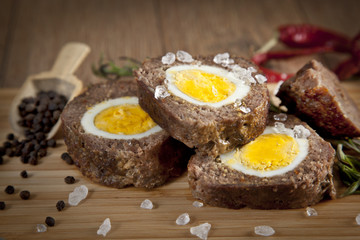 Baked meatloaf with boiled eggs for Easter