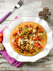 chickpeas focaccia with mushroom tomatoes olives