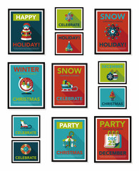 Christmas poster banner design flat background set, eps10