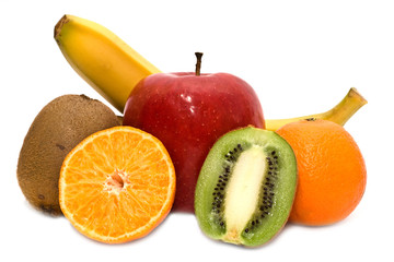 kiwi, mandarines, apple and banana