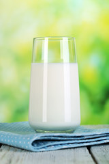 Milk in glass on napkin on natural background
