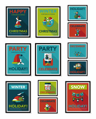 Christmas poster banner design flat background set, eps10