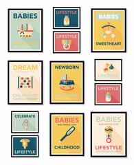 Naklejka na ściany i meble Baby poster flat banner design flat background set, eps10