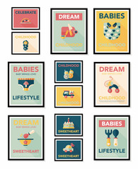 Baby poster flat banner design flat background set, eps10