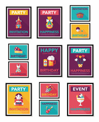 Birthday poster flat banner design flat background set, eps10