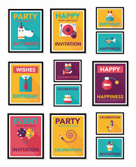 Birthday poster flat banner design flat background set, eps10