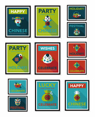 Chinese New Year poster flat banner design flat background set,