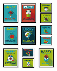 Chinese New Year poster flat banner design flat background set,