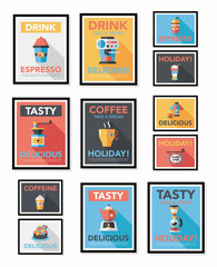 Coffee poster flat banner design flat background set, eps10