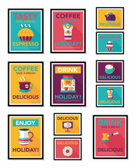 Coffee poster flat banner design flat background set, eps10