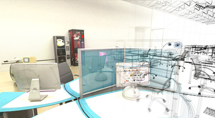 Ufficio coworking scrivanie, studio , startup