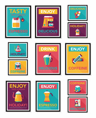 Coffee poster flat banner design flat background set, eps10