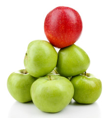 Juicy apples in shape of pyramid isolated on white