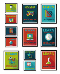 School poster flat banner design flat background set, eps10