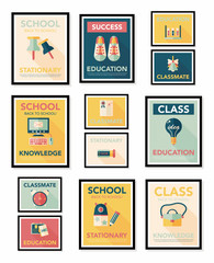 School poster flat banner design flat background set, eps10