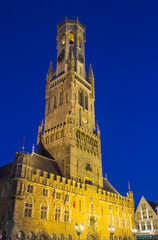 Fototapeta na wymiar Belfry of Bruges at night