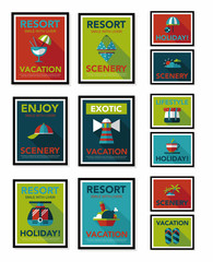 Travel poster banner design flat background set, eps10