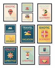 Fototapeta na wymiar Travel poster banner design flat background set, eps10