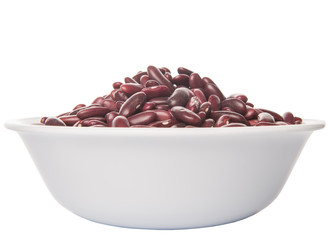 Red kidney beans in white bowl over white background