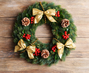 Christmas decorative wreath with leafs of mistletoe