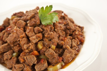 Meat Saute Turkish Et sote isolated white background