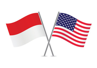American and Indonesian flags. Vector illustration.
