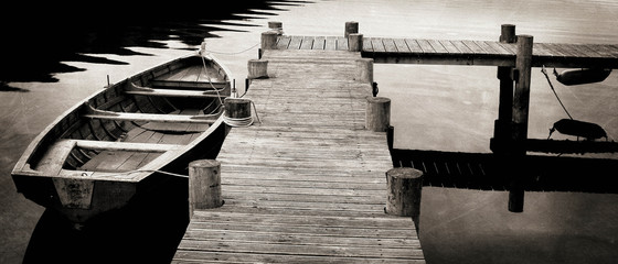 Black and White shot of Row Boat