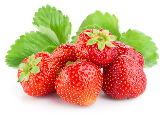 Strawberries with leaves. Isolated on a white background.