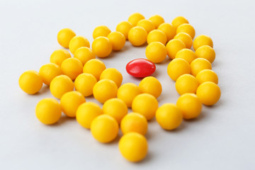 Individuality concept. Pills close-up