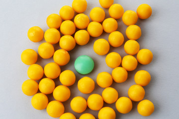 Individuality concept. Pills close-up