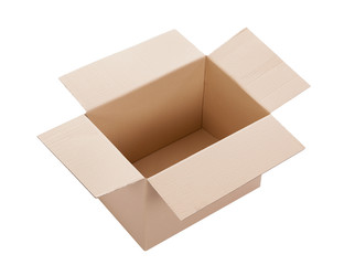 Opened cardboard box, isolated on white background