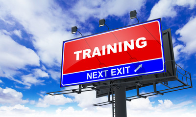 Training Inscription on Red Billboard.