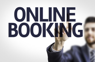 Business man pointing the text: Online Booking