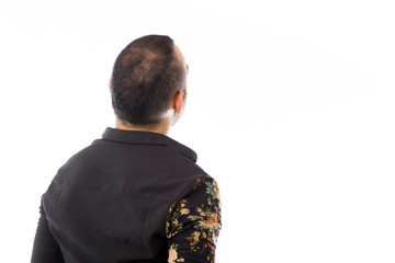 model isolated on plain background back looking behind