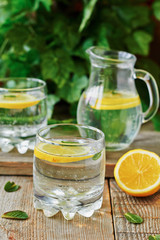 Fototapeta na wymiar Cold lemon water with mint