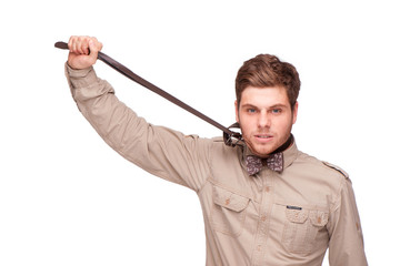 Concept for work annoyance, man trying to stifle himself